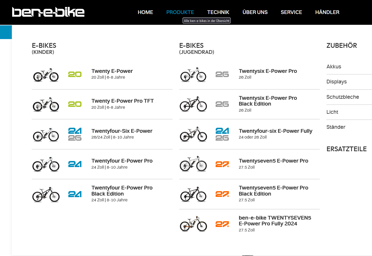 Screenshot ben-e-bike Webseite